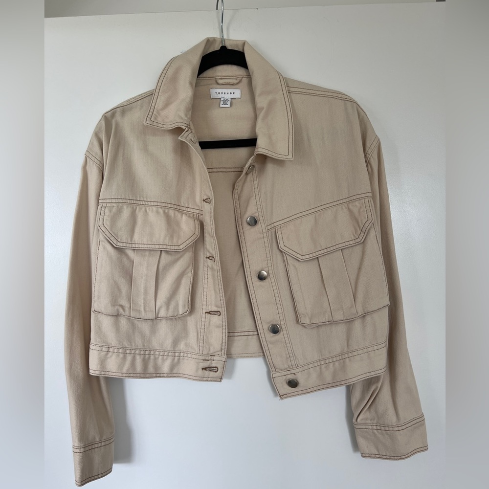 Topshop crop jacket beige size XS